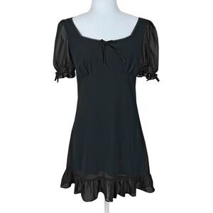 Widow Babydoll Mini Dress Size S (READ) Black Chiffon Puff Sleeves Ruffle Goth